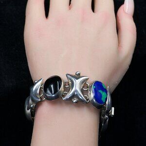 Mexico Sterling Silver and Multi Stone Bracelet.